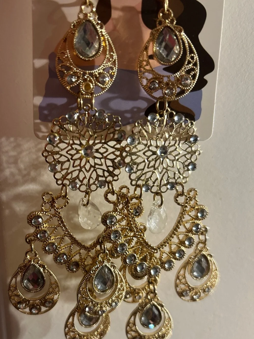 Ostentatious Gold Crystal Teardrop Chandelier Earrings - Women Jewelry